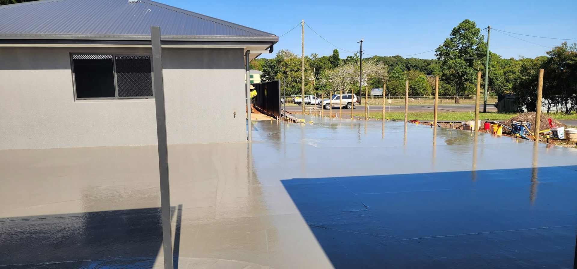 Freshly finished house slab beside a new home in the Atherton Tablelands